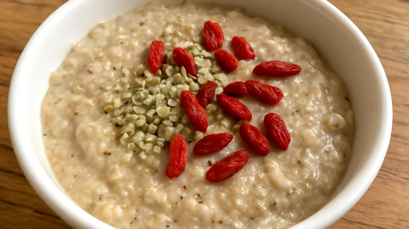 Amaranth-Quinoa-Porridge mit Hanfsamen und Goji-Beeren"