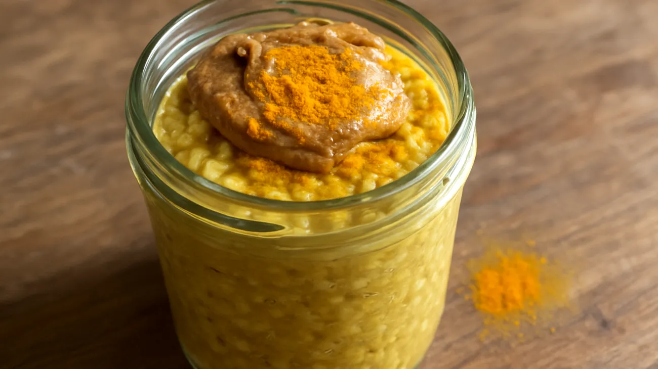 Goldene Milch mit Ashwagandha und Mandelbutter-Overnight-Oats"