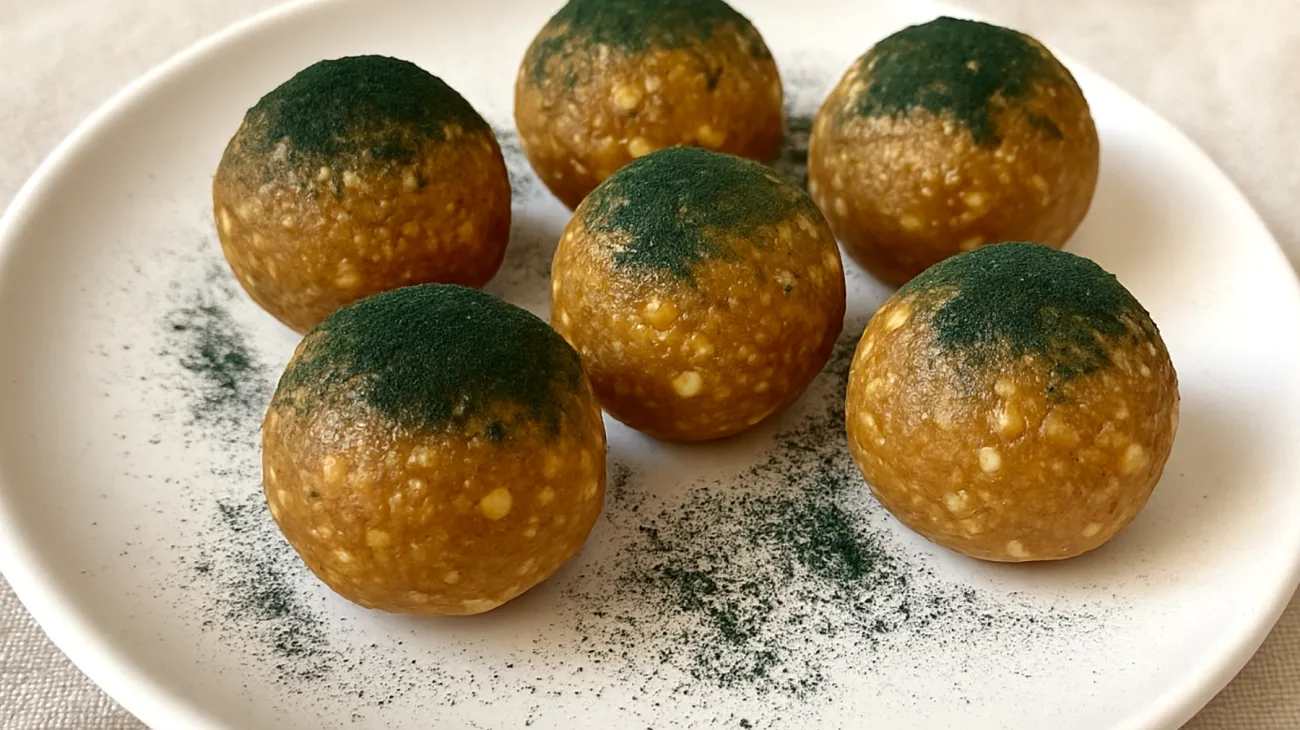 Maca-Cashew-Energiebällchen mit Spirulina"