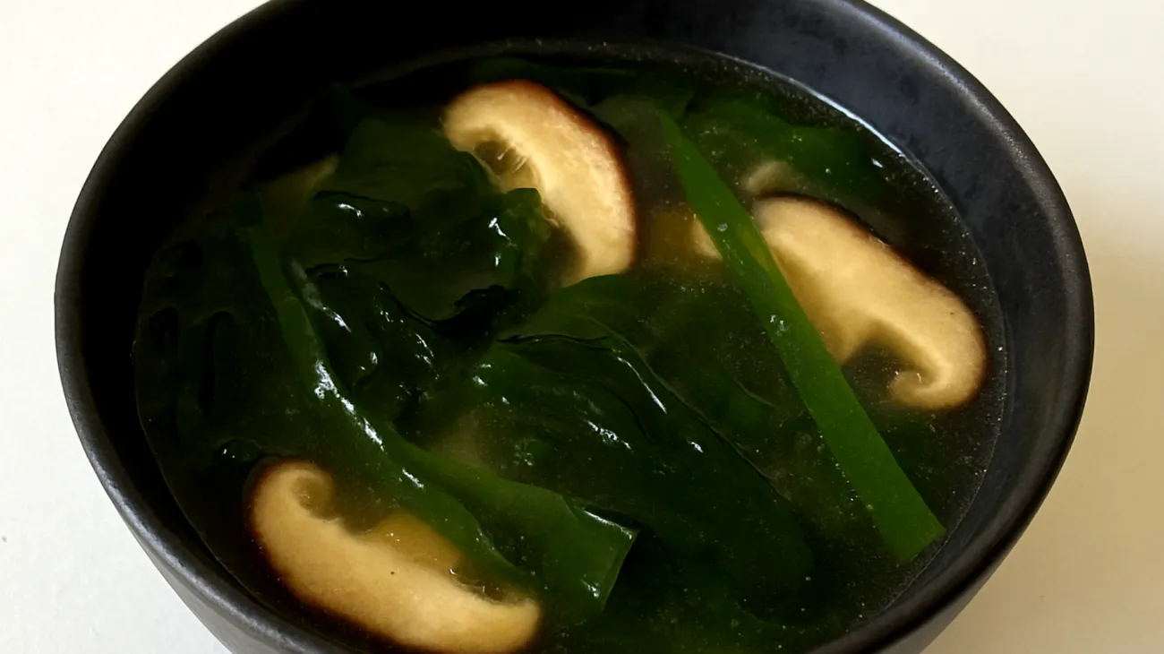 Miso-Suppe mit Wakame-Algen und Shiitake-Pilzen"